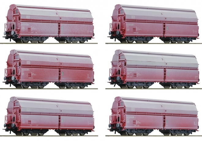 Set of 6 Swing roof  hopper cars type Tal (Weathered)<br /><a href='images/pictures/Roco/Roco-75938.jpg' target='_blank'>Full size image</a>